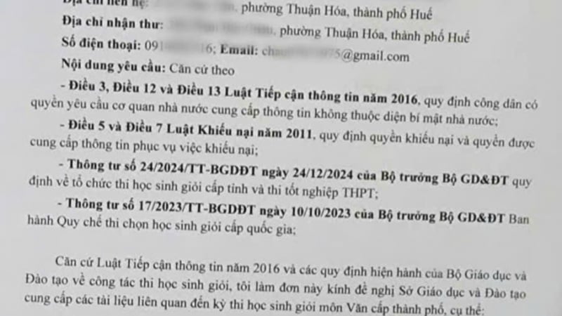 vu-so-gddt-tp-hue-tu-choi-cung-cap-bai-thi-hoc-sinh-gioi:-thi-sinh-gui-don-den-so