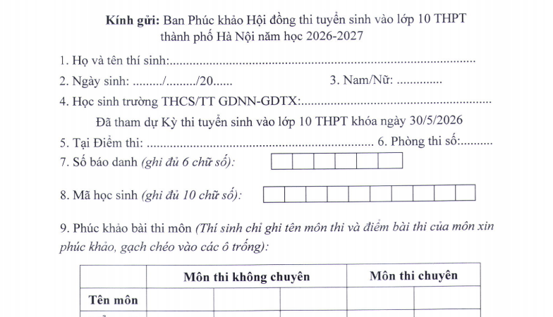 mau-don-phuc-khao-diem-thi-lop-10-ha-noi-nam-2026:-thoi-gian-tu-19-–-24/6